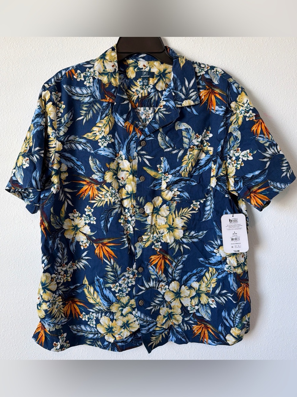 Hawaiian Floral Short Sleeve Shirt - Navy